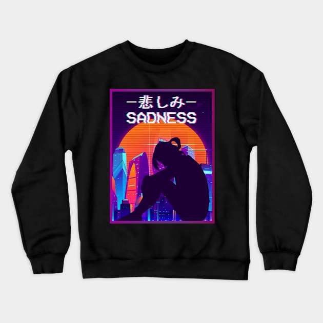 Sadness Sad Anime Girl Tokyo Streetwear Lofi Weeb Crewneck Sweatshirt by Alex21